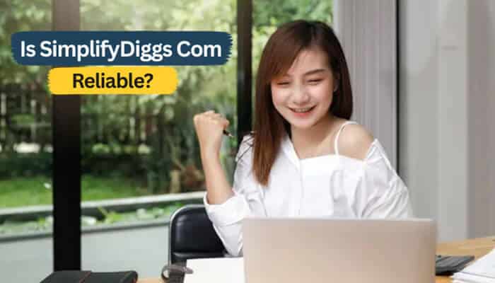 Is simplifydiggs com reliable - tycoonstory | tycoonstory media Simplifydiggs com reliability review showing a digital research process with a laptop, highlighting website trust, content quality evaluation, and online credibility analysis
