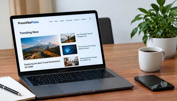 Is pressvibepulse com legit? - tycoonstory | tycoonstory media Pressvibepulse com review 2026 featuring a laptop with pressvibepulse website interface representing content quality, website research, safety checks, and trust evaluation