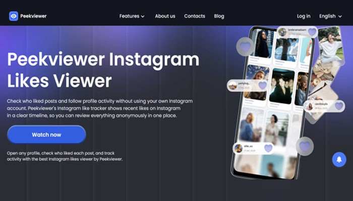 Check instagram post likes anonymously: step by step | tycoonstory media Promotional hero for peekviewer instagram likes viewer with left headline and a tilted phone collage on the right.