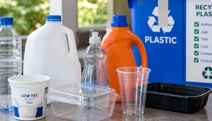 Which plastic containers can usually be recycled | tycoonstory media Please place plastic and glass containers in separate bins – recyclable plastic bottles, jugs, tubs, cups, and food containers.