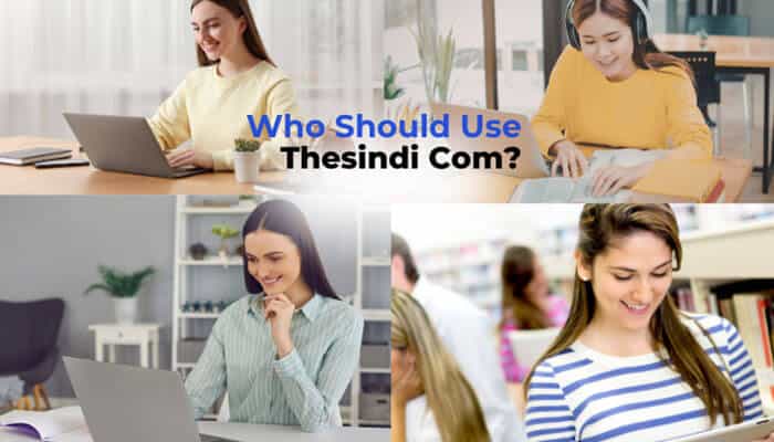 Who should use thesindi com - tycoonstory | tycoonstory media Thesindi com audience guide showing students, professionals, entrepreneurs, and general readers using laptops and educational resources to access multi-topic online information.