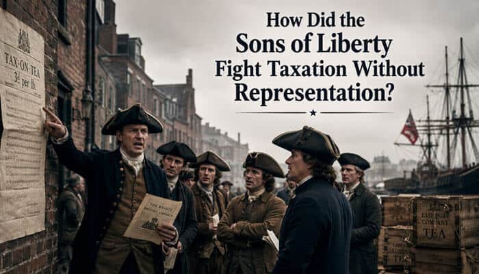 How did the sons of liberty fight taxation without representation? - tycoonstory | tycoonstory media No taxation without representation protest scene showing the sons of liberty challenging british taxation policies during the stamp act era and demanding colonial representation.