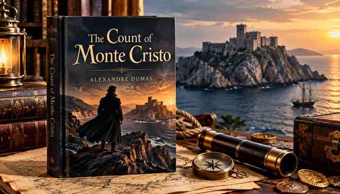 The count of monte cristo by alexandre dumas - tycoonstory | tycoonstory media Best books of all time featuring the count of monte cristo by alexandre dumas, with a dramatic book cover, coastal fortress, sailing ship, and vintage compass.