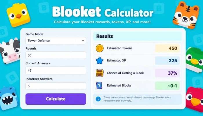 Blooket sign in - tycoonstory | tycoonstory media Blooket sign in guide featuring a blooket calculator that estimates tokens, xp, blooks, and reward chances based on game mode, rounds, and answers.