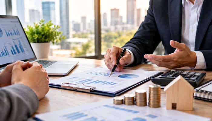 Business financing on business ambitieux - tycoonstory | tycoonstory media Business ambitieux business strategy meeting with professionals reviewing financial charts, growth analytics and investment data in a modern office.