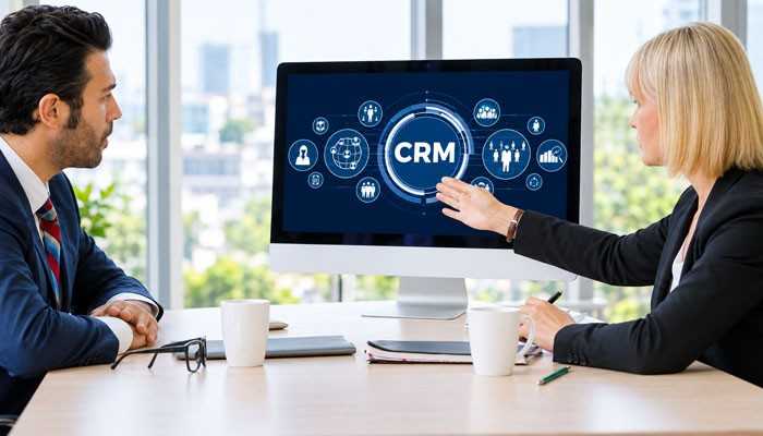 What is customer relationship management (crm) for small businesses? - tycoonstory | tycoonstory media What is customer relationship management (crm)? Two business professionals discussing crm software, customer data, sales analytics, and team collaboration.