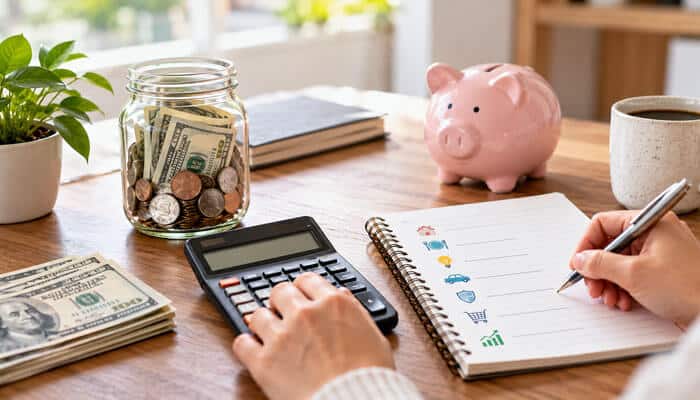 Choose a realistic monthly savings amount - tycoonstory | tycoonstory media How to start a savings plan with savings jar, budget checklist, calculator, and money goals