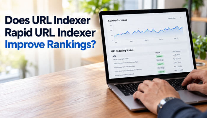 Does url indexer rapid url indexer improve rankings - tycoonstory | tycoonstory media Url indexer rapid url indexer rankings image showing a laptop with an seo performance chart and url indexing statuses.
