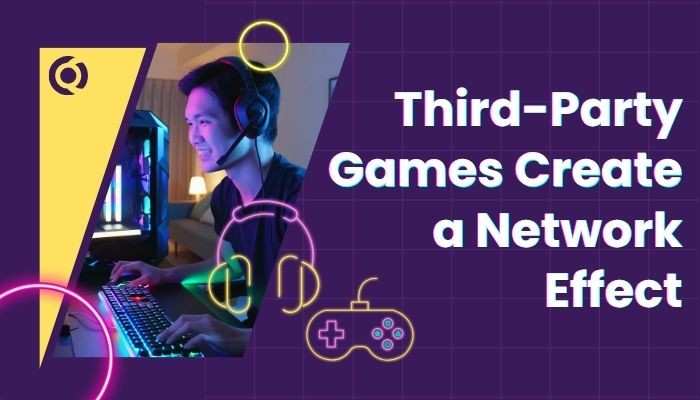 Eurogamersonline console - tycoonstory | tycoonstory media Eurogamersonline console graphic showing a gamer at a pc with gaming accessories, illustrating how third-party games create a stronger network effect.