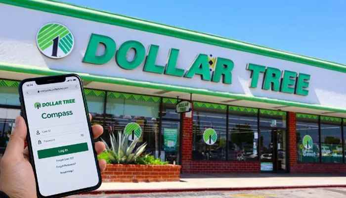 How to access dollar tree compass mobile in 2026 - tycoonstory | tycoonstory media Dollar tree compass employee portal login page displayed on a smartphone in front of a dollar tree store, highlighting employee mobile access.