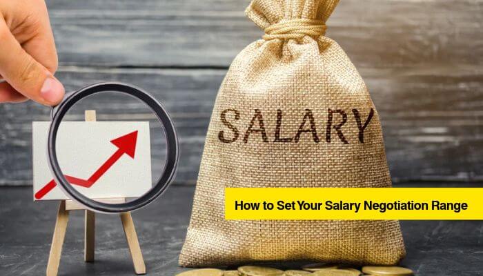 How to set your salary negotiation range 1 | tycoonstory media Salary negotiation range concept with salary bag and upward growth arrow