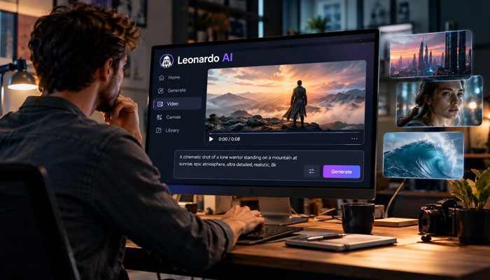 How to write better leonardo ai video prompts - tycoonstory | tycoonstory media Creator using leonardo ai on a desktop computer to generate and edit cinematic ai videos with prompts, visual references, and generative video models.