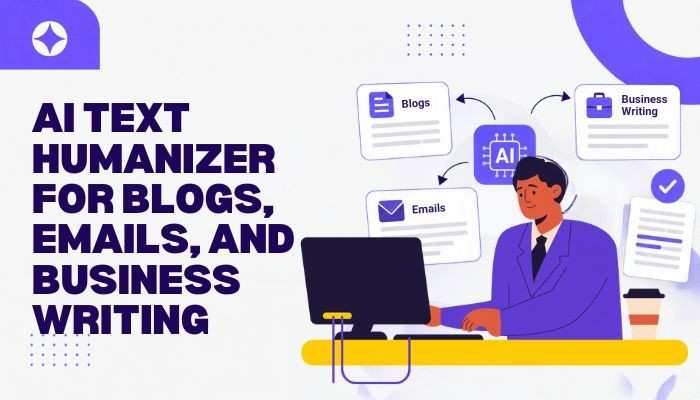 Humanizar texto - tycoonstory | tycoonstory media Humanizar texto ai text humanizer illustration showing tools for improving blogs, emails, and business writing with natural, human-like content.