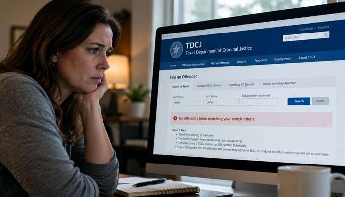 Why can't i find someone with a tdcj inmate search by name? - tycoonstory | tycoonstory media Tdcj inmate search by name showing a no-results offender lookup screen, illustrating how users may need to verify spelling or search with another identifier.